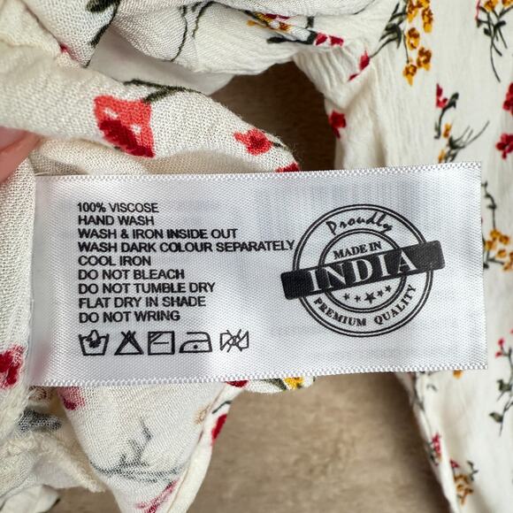 Floral‎ Peasant Peplum Blouse Womens XL White Long Sleeve Boho Cottagecore NWT - Picture 8 of 12